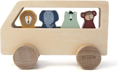 Trixie houten speelgoed - bus met dieren - speelgoedauto - auto voor 4 passagiers - vanaf 1,5 jaar - voor jongens en meisjes - fsc