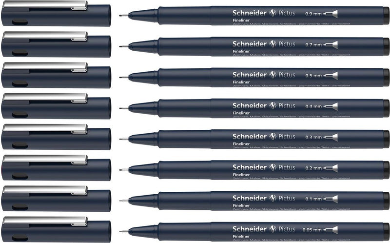 Schneider schrijfwaren schneider fineliner - pictus - zwart - set 8 stuks - s-197598