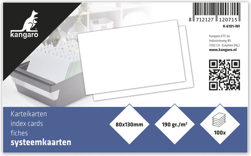 Kangaro systeemkaart - 80x130mm - blanco - 190 grams - pak a 100 vel - k-6101-wi