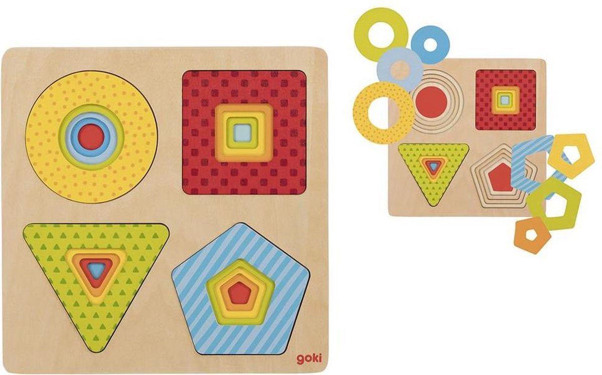 Goki houten lagenpuzzel geometrische vormen, 16st.