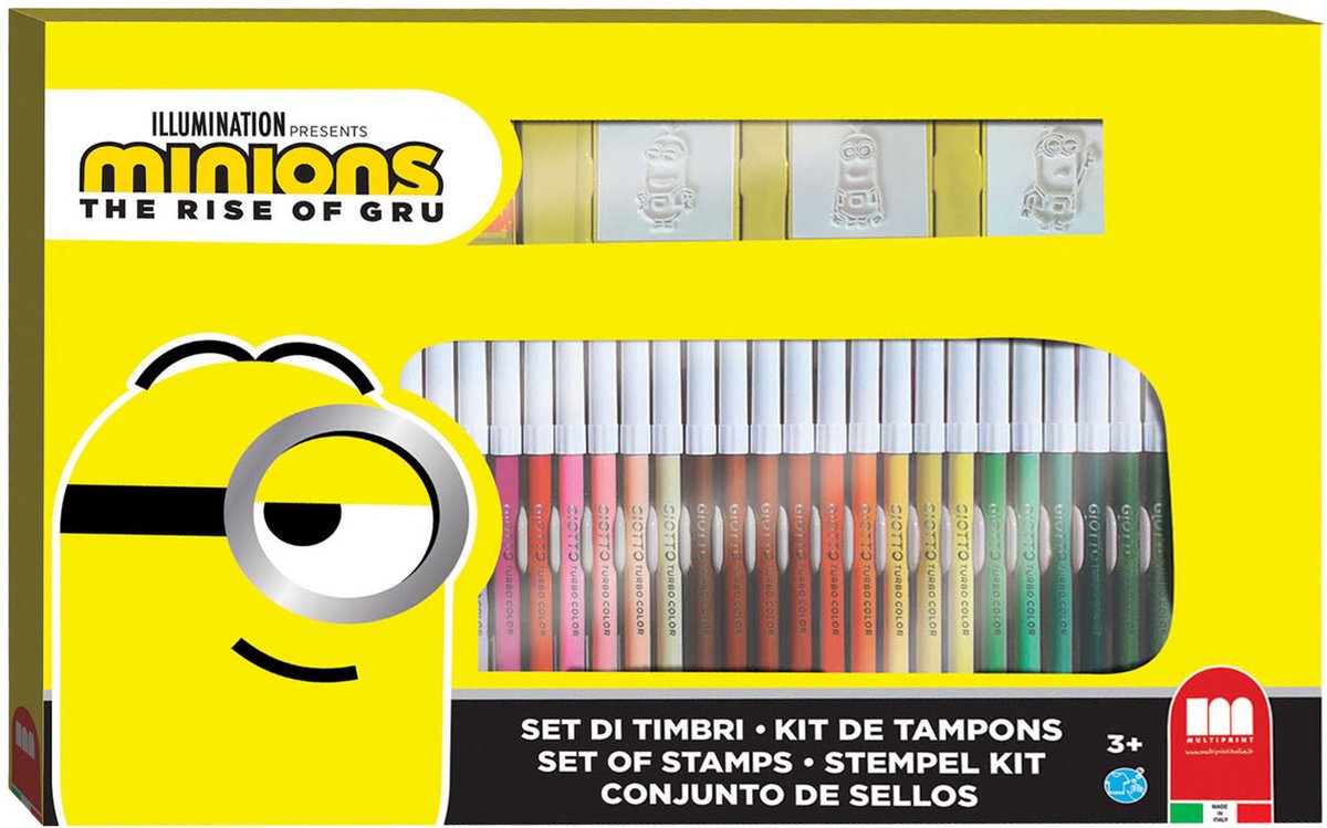Multiprint minions kleurset met stempels - creatieve knutseldoos 41-delig.
