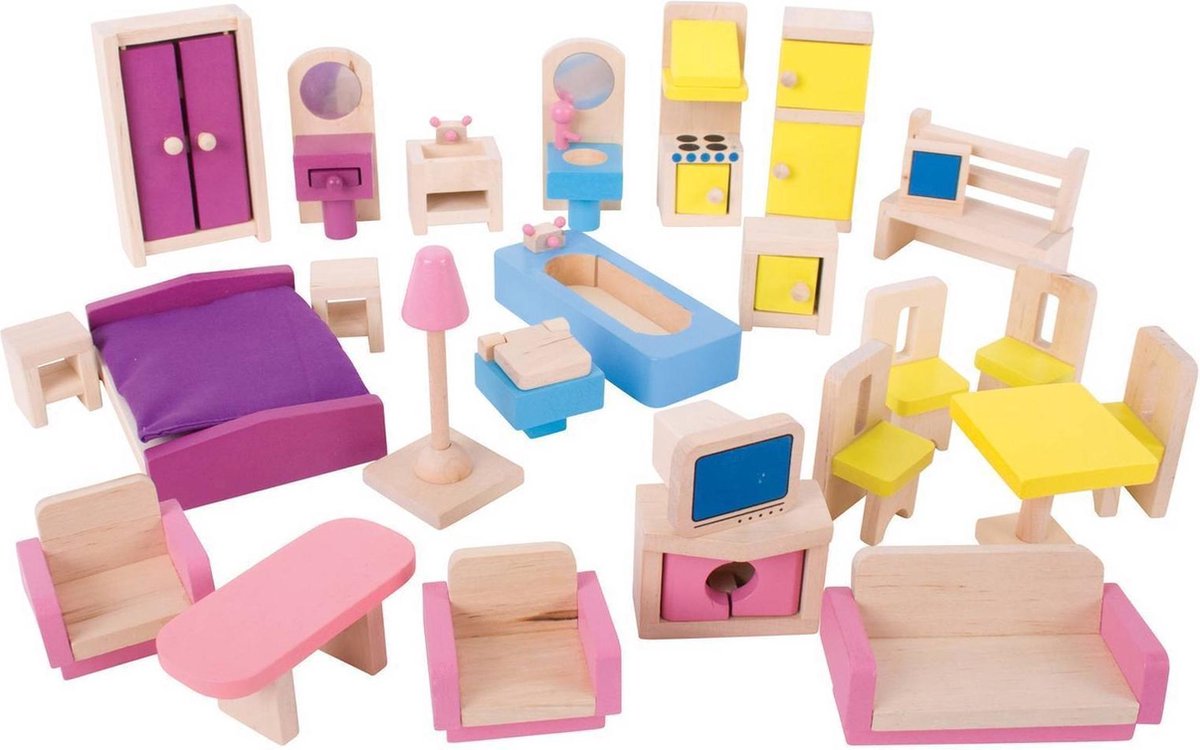 Bigjigs poppenhuis meubeltjes - - hout - meubels poppen - 26-delig