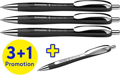 Schneider schrijfwaren schneider balpen - slider rave trend - penpunt xb - assorti doos 3 + 1 gratis - s-132584