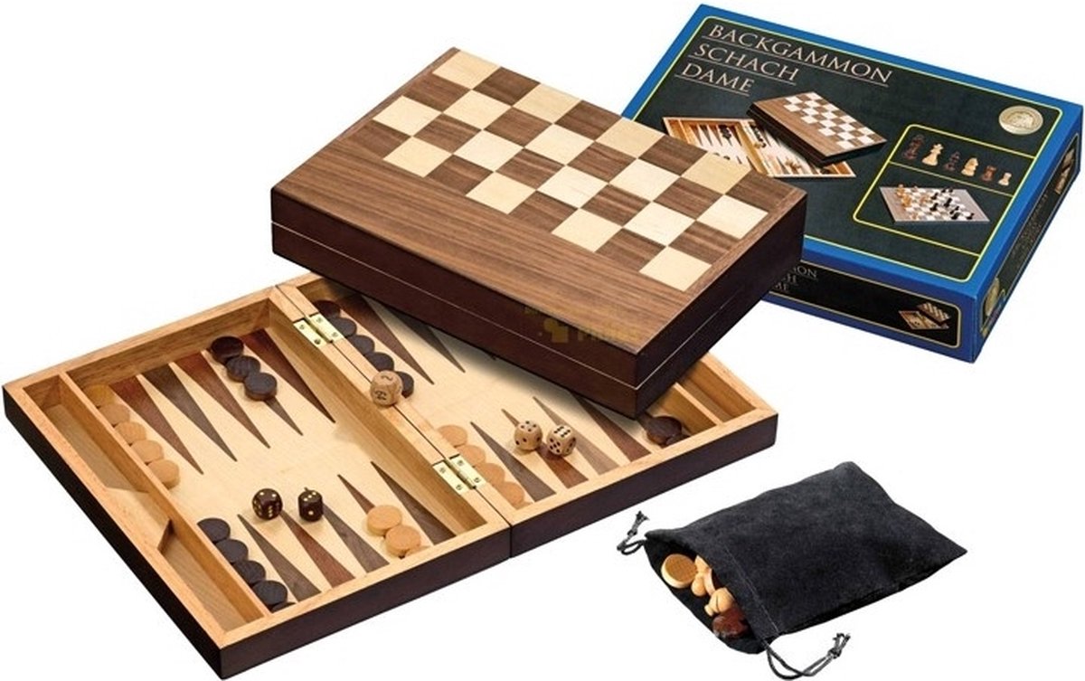 Philos schaak backgammon kassette veld 40 mm, koningshoogte 76 mm