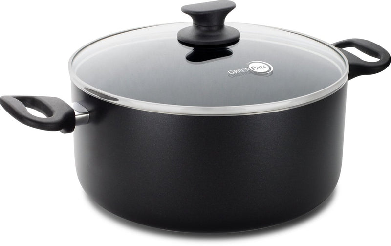 Greenpan cambridge kookpan 24cm - 5l - pfas-vrije antikleeflaag - inductie kookpan - keramische pan - ovenbestendig tot 180°c - koudgrepen - glazen deksel - zwart