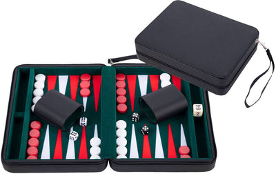 Backgammon reisspel met rits - zwart