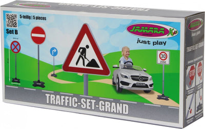 Jamara buitenspeelgoedverkeersset - 460293 verkeersborden set voor kinderen - set b - groot - 5 borden - 81x21,5cm
