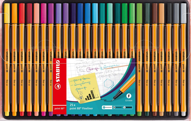 Stabilo point 88 - premium fineliner 0,4 mm - etui met 25 verschillende kleuren