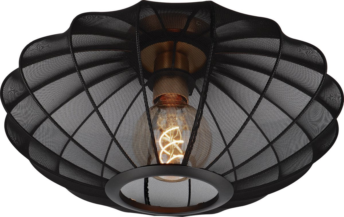 Lucide corina - plafonnière (plafondlamp) - ø 40 cm - 1xe27 - zwart - japandi