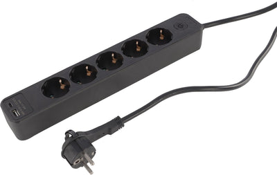 Q-link stekkerdoos - 5-voudig - randaarde - met platte stekker - usb a c - 3 x 1.5 mmã‚â² - 1.5 m - zwart