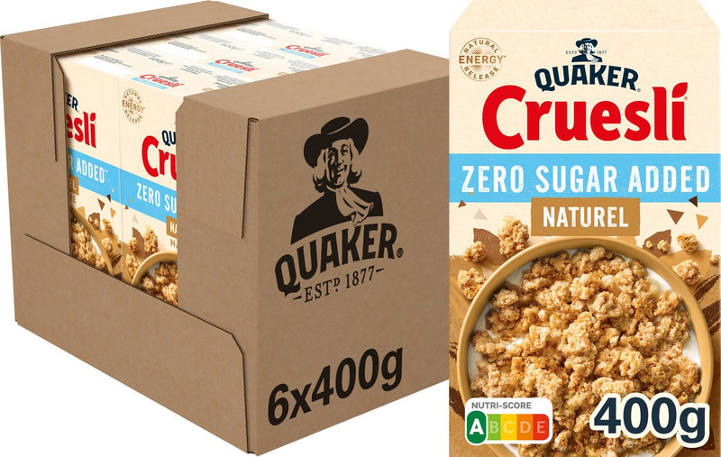 Quaker cruesli zero sugar added naturel - ontbijtgranen - 6 x 400 gram