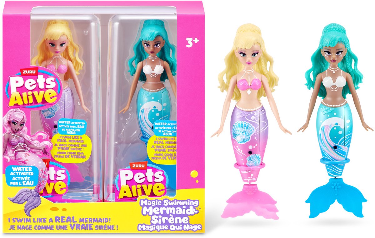 Pets alive magic swimming mermaid 2 pack (sea shell sea wave) by zuru