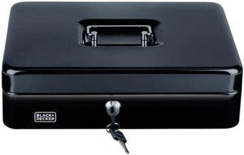 Black+decker black decker geldkistje kluisje - 2 sleutels - zwart - staal - muntbakje - 30 x 24 x 9 cm