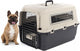 Flamingo reisbench hond – autobench – transportbox hond – fomad donkergrijs m (53x67x47 cm) – kunststof – met metalen deur veiligheidsslot – inclusief eet- en drinkpot –