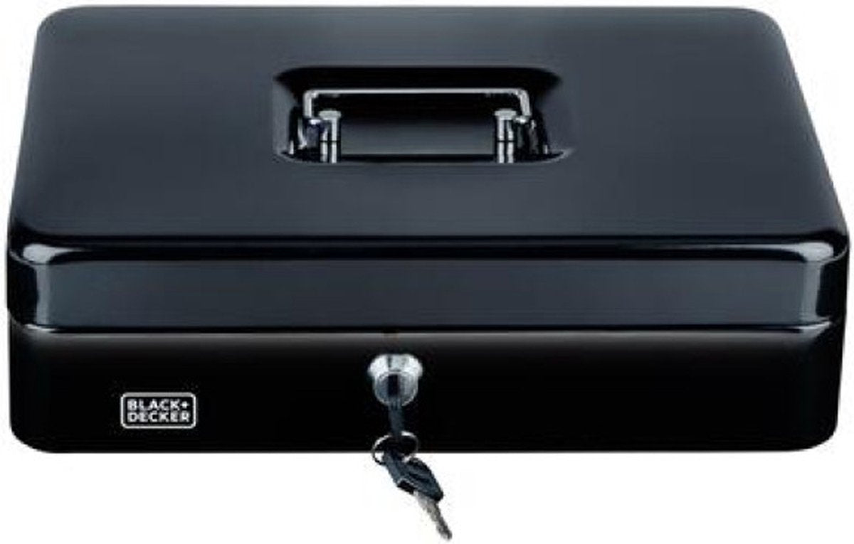 Black+decker black decker geldkistje kluisje - 2 sleutels - zwart - staal - muntbakje - 30 x 24 x 9 cm