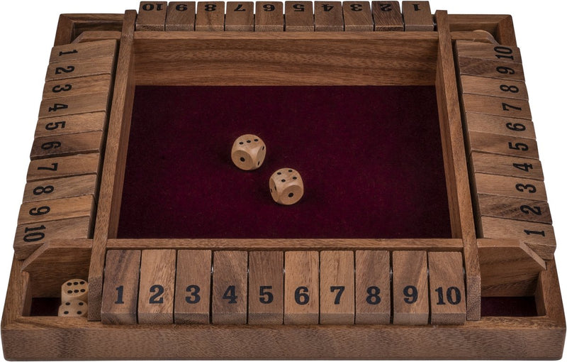 Longfield shut the box 4 spelers – walnoot houten dobbelspel – 29 x 29 cm – met ingelegd vilt 8 houten dobbelstenen – gezelschapsspel – engelhart