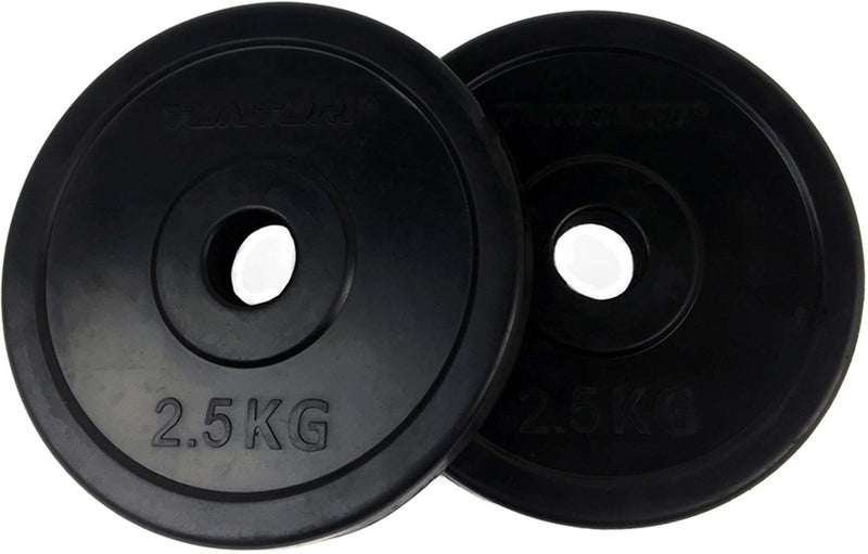 Tunturi halterschijven - halter gewichten - 2x 2,50 kg - 30mm - rubber - incl. gratis fitness app