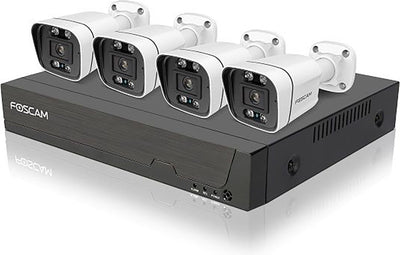 Foscam fn9108e-b4-2t poe beveiligingssysteem – 8-kanaals 5mp nvr kit met 4 bullet camera’s – persoons- en voertuigdetectie – nachtzicht – h.264+ – plug play – 2tb hdd – zwart