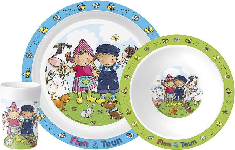 Bambolino fien en teun kinderservies set 3-delig - bord, schaaltje en beker - boerderij - toys