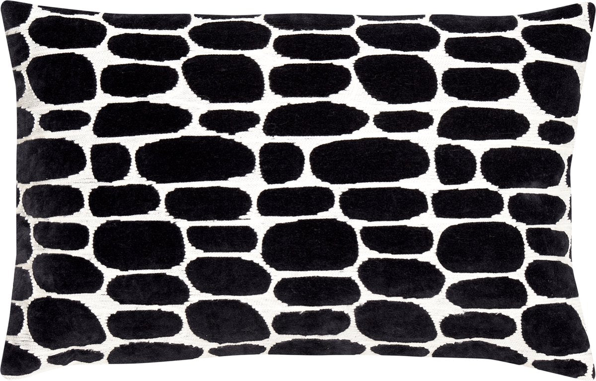 Woood anwar kussen - velvet - off white zwart - 40x60x10