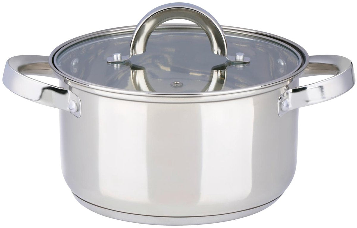 Alpina kookpan met deksel 2,4 liter – rvs pan 18 cm – inductie – glazen deksel – geschikt voor alle warmtebronnen