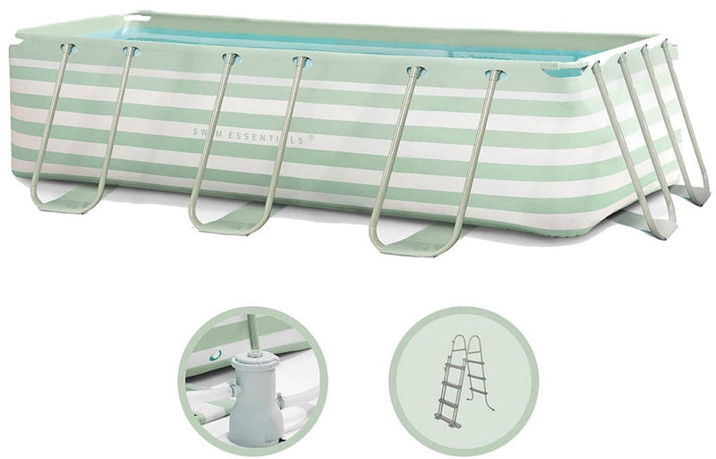 Swim essentials - frame pool 4 meter + filterpomp + groene trap - groen gestreept - opzetzwembad