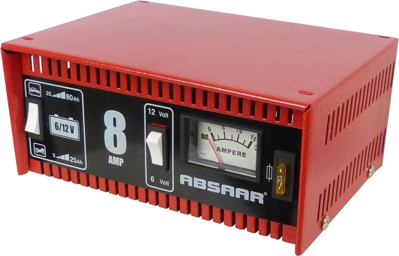Absaar acculader 6 12v 8a - voor auto en motorfiets - metalen behuizing