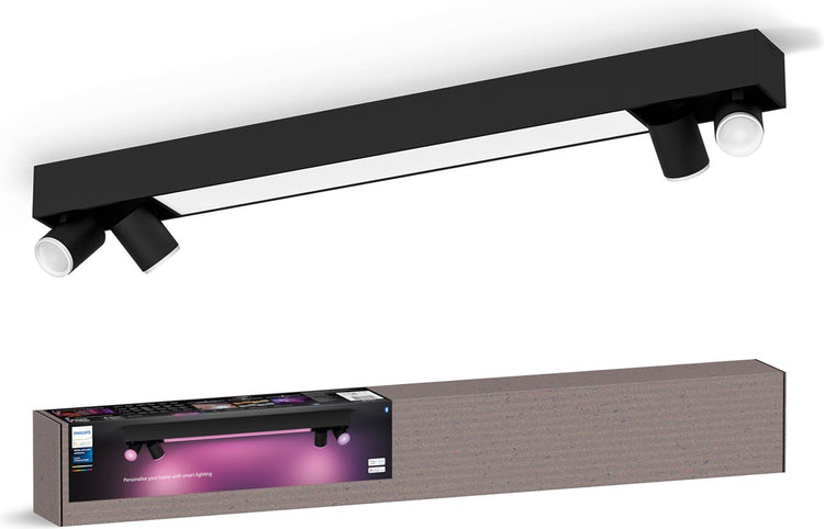 Philips hue centris opbouwspot - wit en gekleurd licht - 4-spots - zwart - rechthoekig
