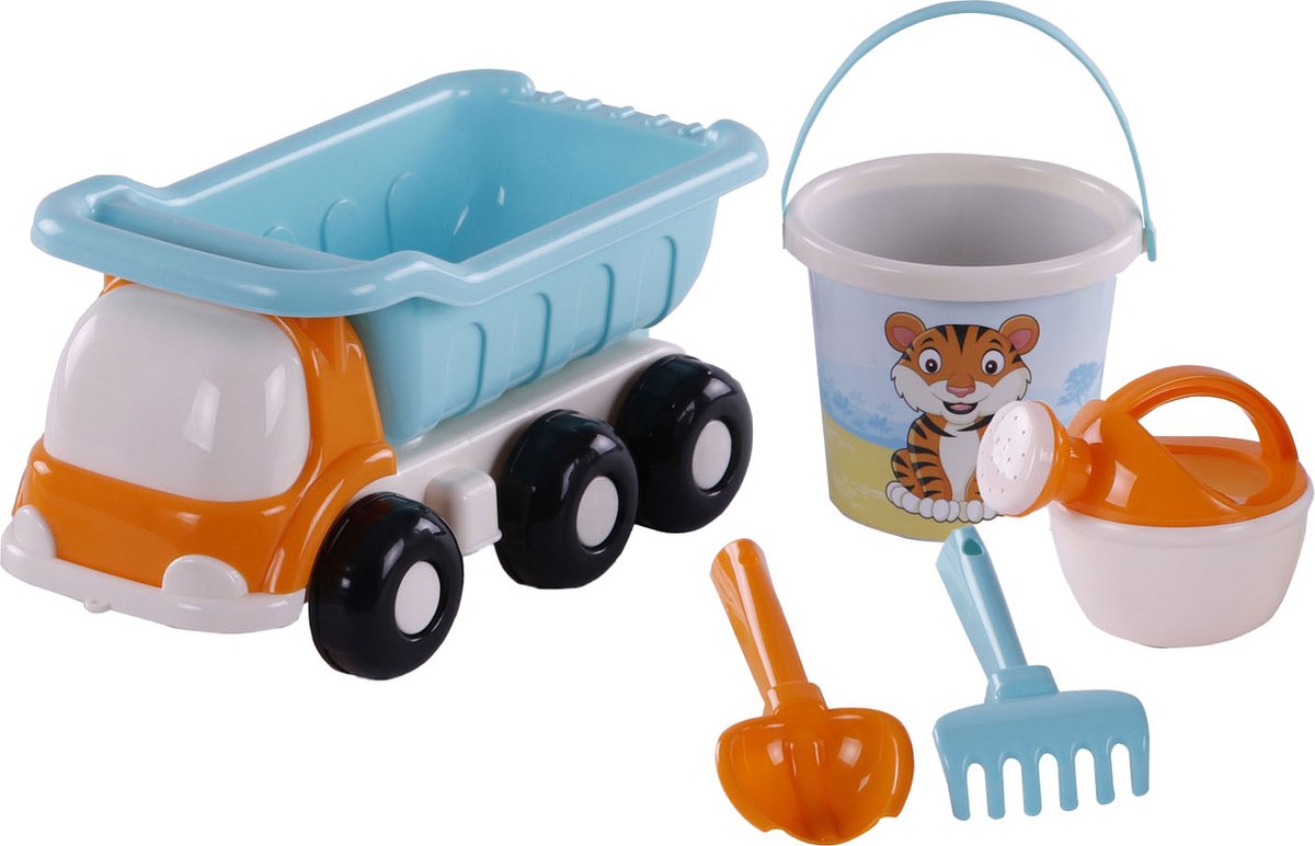Cavallino strand kiepwagen met emmerset blauw, 5dlg.
