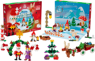 Plus-plus adventskalender - santa's world - 600 delige bouwset - 3973 - bouwspeelgoed - constructiespeelgoed - set met bouwstenen - vanaf 5 jaar