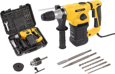 Powerplus elektrische klopboormachine powx1197 - 4 in 1: boren hamerboren beitelen en beitelrotatie, 1500 w boormachine