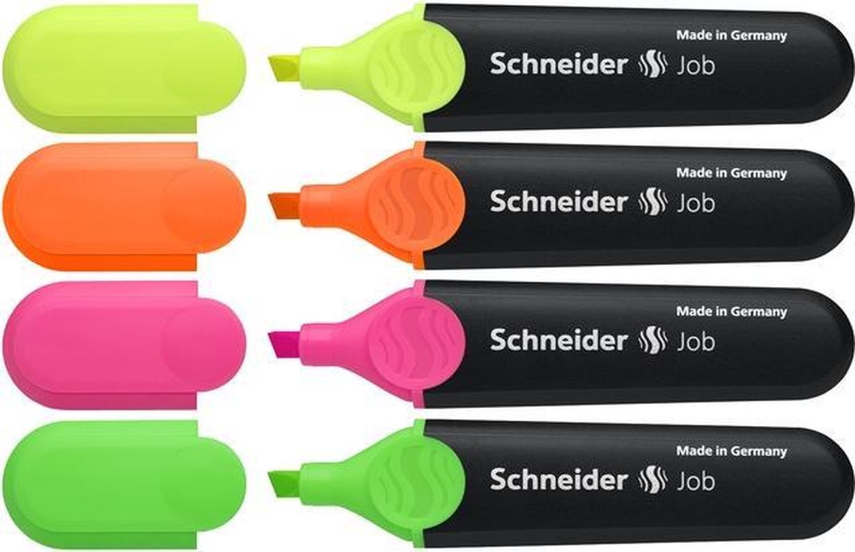 Schneider schrijfwaren schneider markeerstift - tekstmarker - job - assorti 4 stuks - beitelpunt - s-1500