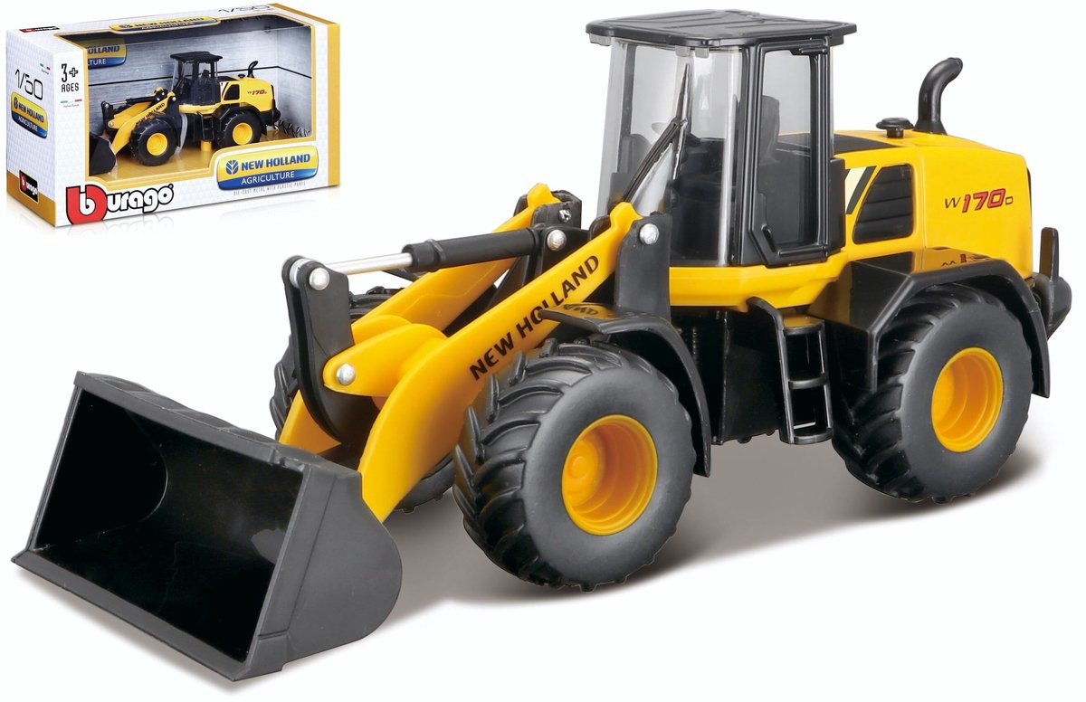 Bburago new holland w170d - modelauto - schaal 1:50 - geel zwart