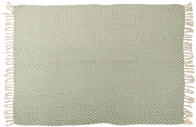 Arti casa katoenen plaid - 130 x 170 cm - decoratieve deken met franjes - groen naturel