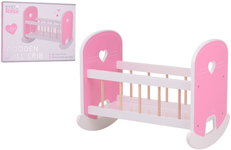 Johntoy houten poppenwieg baby rose schommelwieg speelgoedbed.