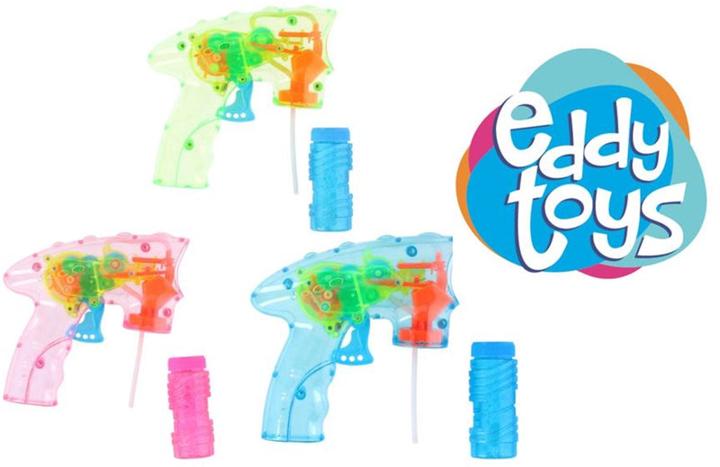 Eddy toys bellenpistool met licht - bubble gun with light 2 stuks - bellenpistool 60 ml inclusief bellenblaasvloeistof - automatisch bellenpistool op batterijen - 1 willekeurige kleur