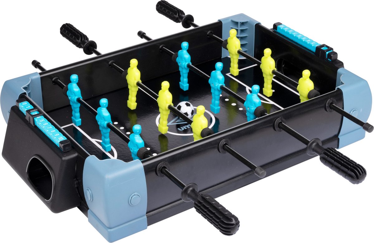Umbro tafelvoetbal tafelmodel - 5-in-1 tafelspel - 40 x 30 x 25 cm - tafelvoetbalspel - voetbal, hockey, basketbal, tennis en bowlen - zwart blauw
