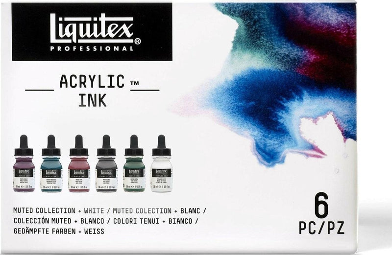 Liquitex 3699355 professional acrylic ink set – muted collection + titanium white 6×30 ml – hooggepigmenteerde, waterbestendige acrylinkt