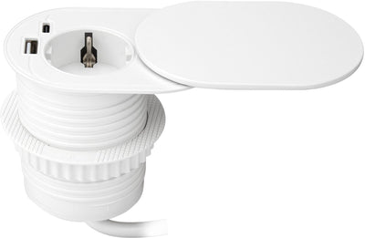 Orno stekkerdoos inbouw - slide open verdeelstekker met 1 stopcontact - usb a c - ø 60mm stekkerblok met 1.9 meter kabel - randaarde - wit