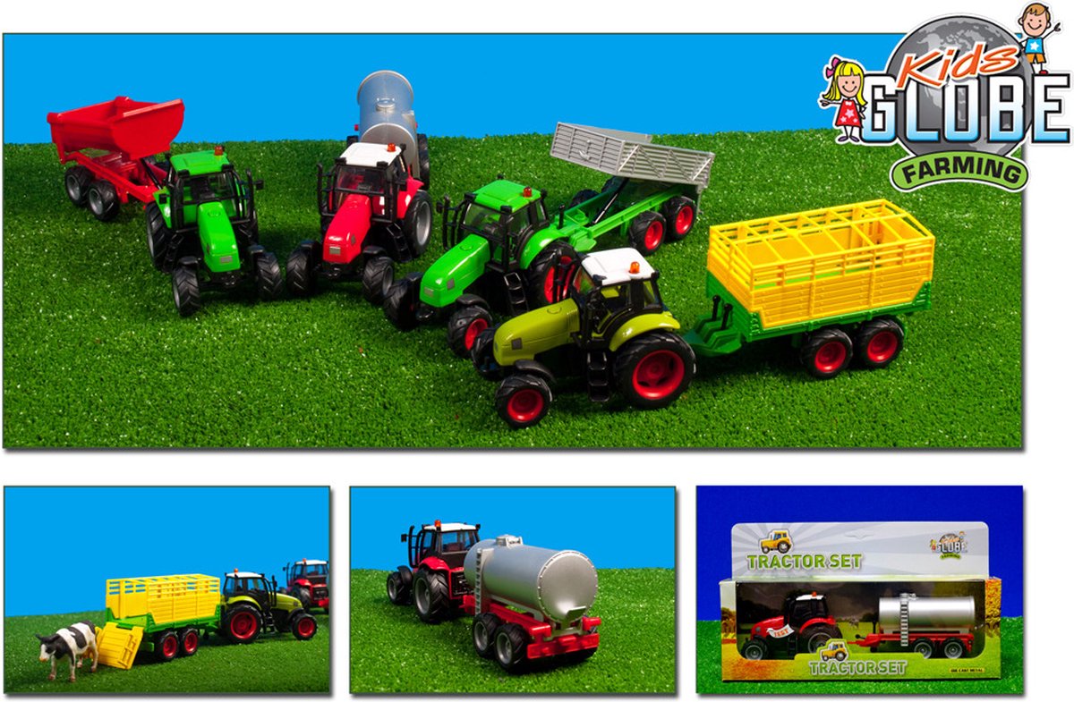 Kids globe tractor met aanhanger licht geluid 1:32