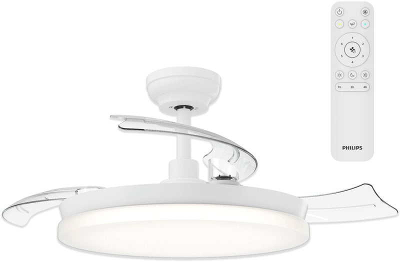 Philips led philips solr plafondventilator met led-lamp - 3 intrekbare bladen - diameter: 106cm - drie tinten wit licht (2700k 4000k 5500k) - dimbaar tot 10% - afstandsbediening - wit - 4500 lumen
