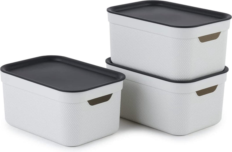 Rotho jive opbergboxen set van 3 opbergdozen 5 l met deksel, kunststof (pp gerecycled), wit antraciet, 3 x 5 l (26,5 x 18,5 x 13,2 cm