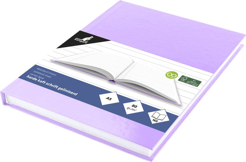 Kangaro schrift - a5 - lijn - 160 pagina's - 80 grams - harde kaft - pastel violet - 5 stuks - k-5385-5