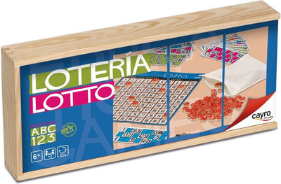 Cayro loterij 48 kaarten in houten doos - klassiek bingospel met houten fiches en stoffen zakje - rood beschilderde rand - 2-8 spelers - vanaf 6 jaar - collection