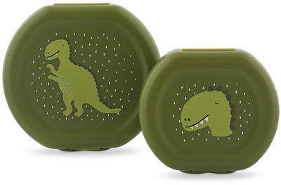 Trixie set van twee snackdoosjes met clip - mr. dino - makkelijk te openen – bpa-vrij – voor school en onderweg