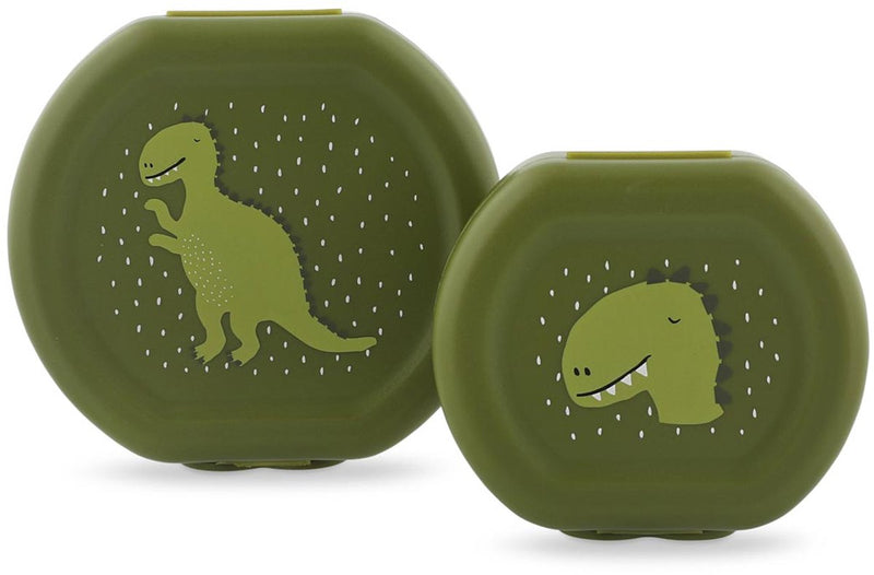 Trixie set van twee snackdoosjes met clip - mr. dino - makkelijk te openen – bpa-vrij – voor school en onderweg