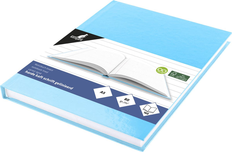 Kangaro schrift - a5 - lijn - 160 pagina's - 80 grams - harde kaft - pastel blauw - 5 stuks - k-5387-5