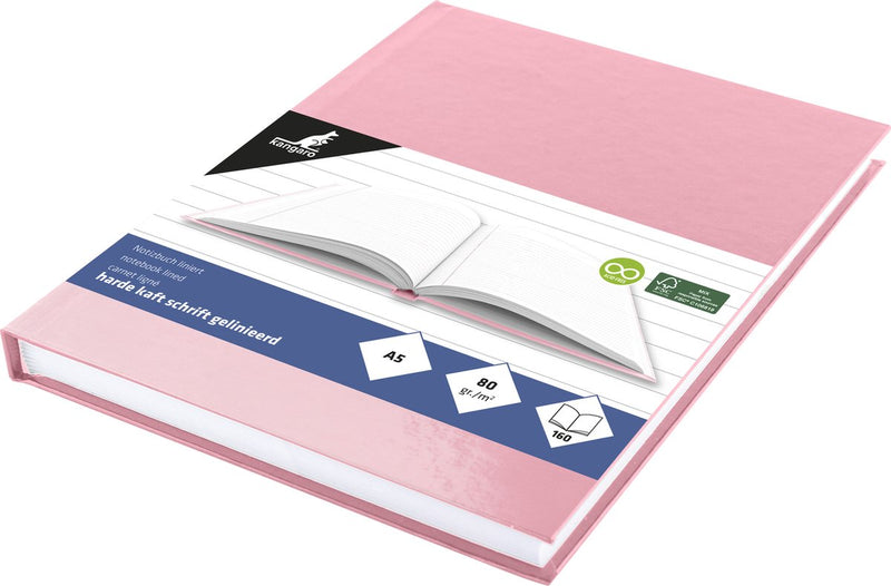 Kangaro schrift - a5 - lijn - 160 pagina's - 80 grams - harde kaft - pastel roze - 5 stuks - k-5383