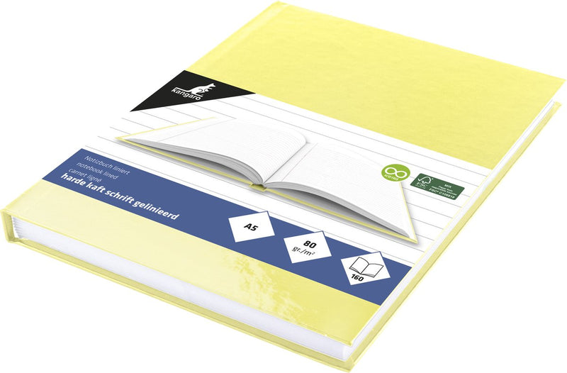 Kangaro schrift - a5 - lijn - 160 pagina's - 80 grams - harde kaft - pastel geel - 5 stuks - k-5381-5