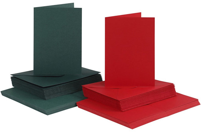 Creativ company cc cards and envelopes, card size 10,5x15 cm, envelope size 11,5x16,5 cm, 110+230 g, green, red, 50 set 1 pack